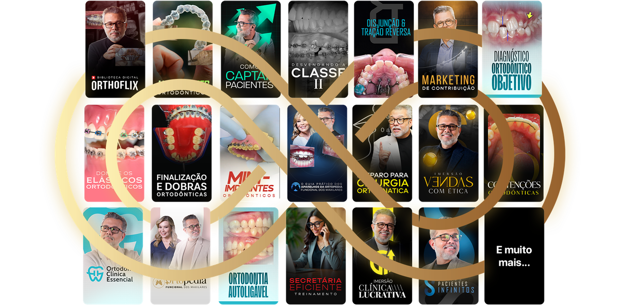 Cursos da BlackOrto Vitalícia reunidos com o símbolo dourado do infinito